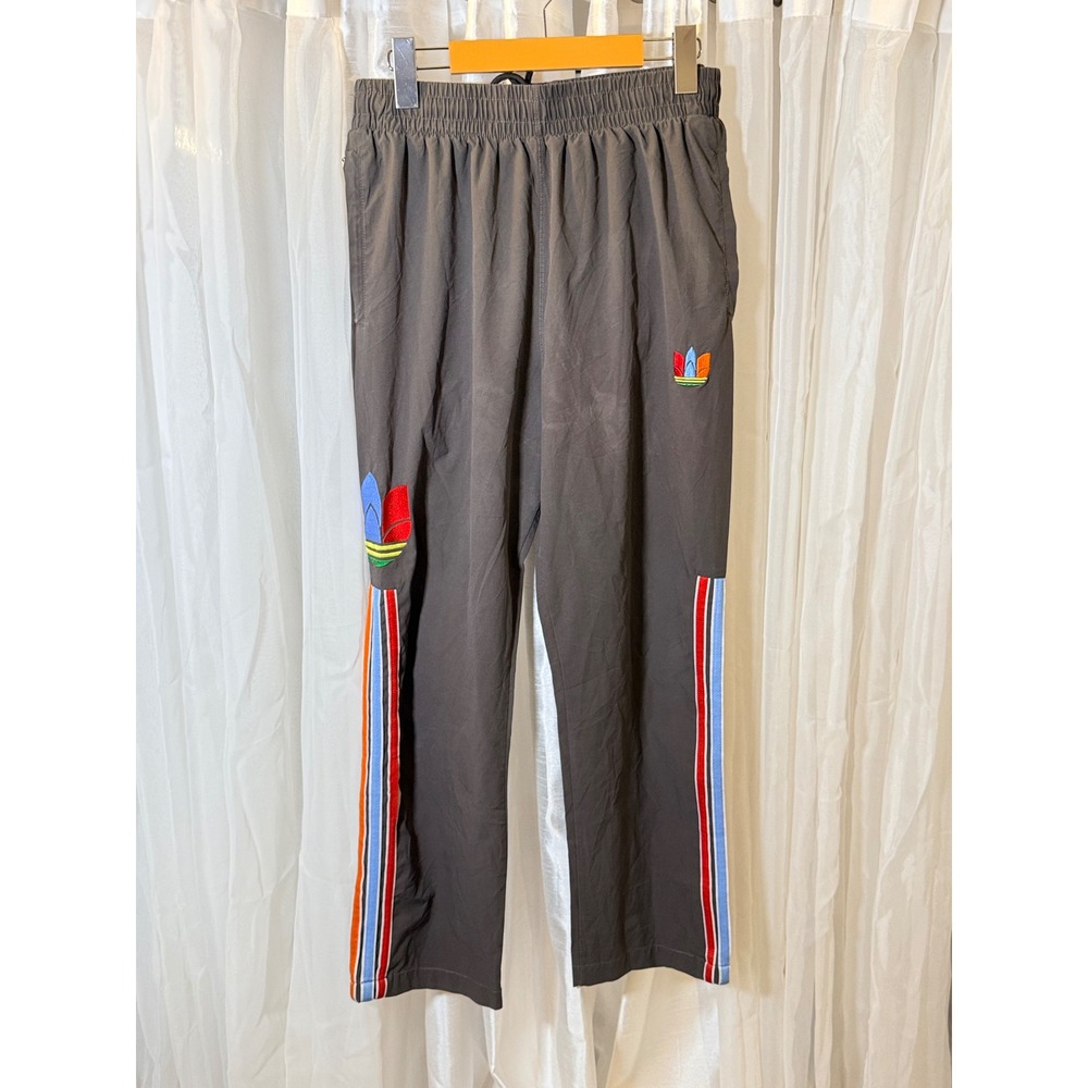 Adidas Track Pants Mens Large Grey Multi Color Trefoil Primegreen Stripes